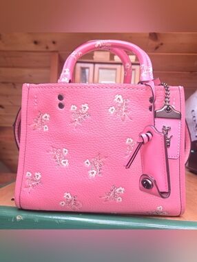 Coach Rogue 25 1941 Collection Floral Bow Print Pink Red Suede Interior
